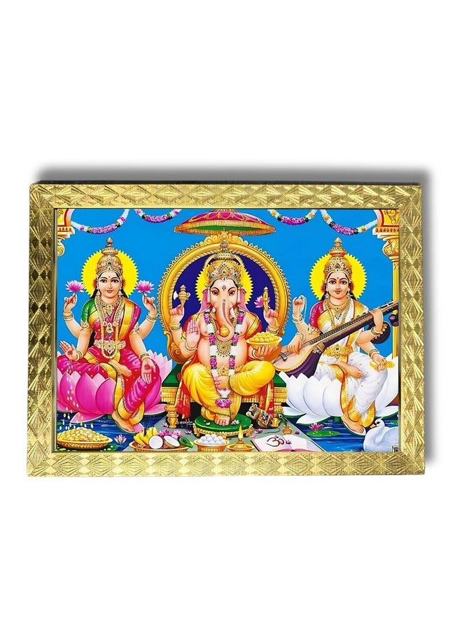 CDM Lakshmi Devi Ganesha Saraswati Ganesh Photo Frame/Wall Painting Framed For Home Décor pf 76 - Image 1