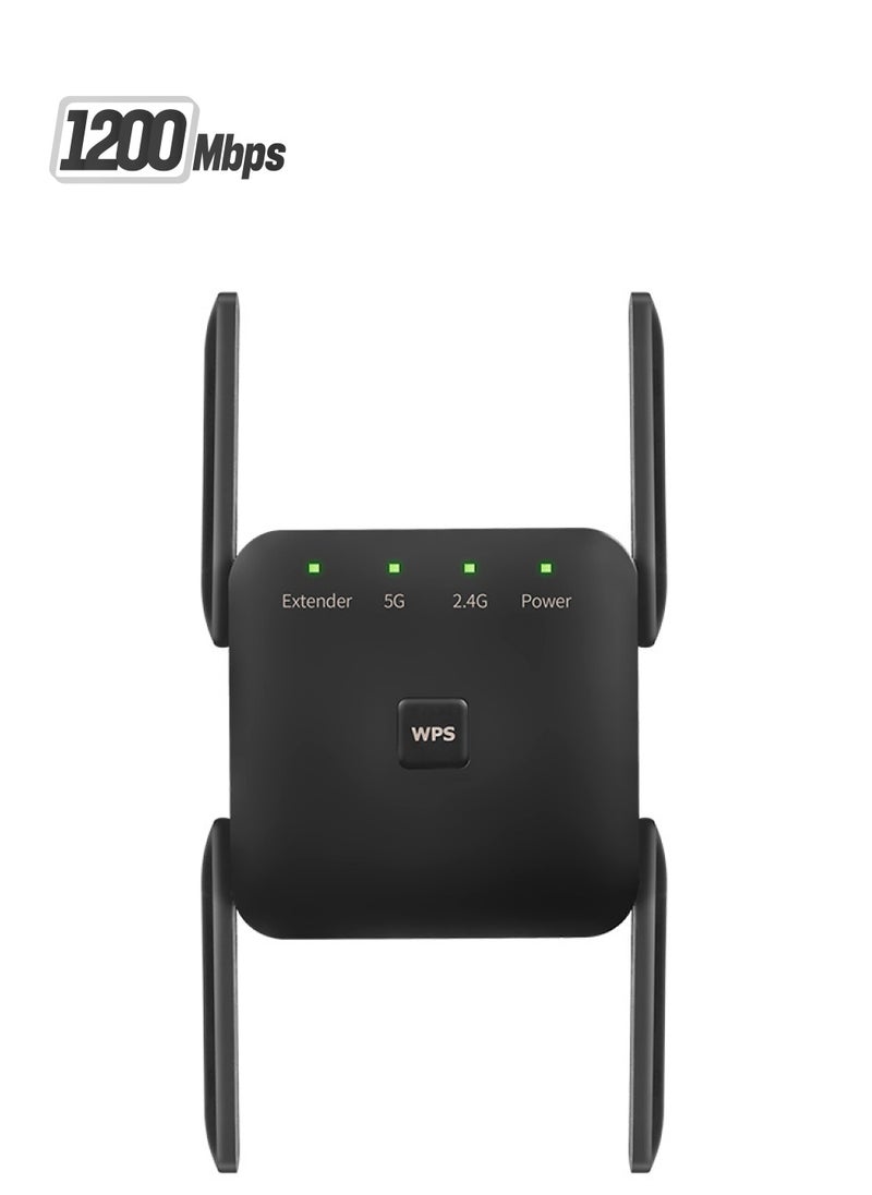 Generic 1200Mbps Dual Frequency 2.4G/5G  WiFi Range Extender for Home Office Black  - Image 1