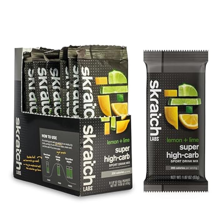 Skratch Labs Super High-Carb Drink Mix Packets - Carbohydrate Powder - Cluster Dextrin and Electrolytes - Endurance Energy- Energy Gel Alternative - Lemon/Lime - 8 Single Serving Packets - Non-GMO - Image 1
