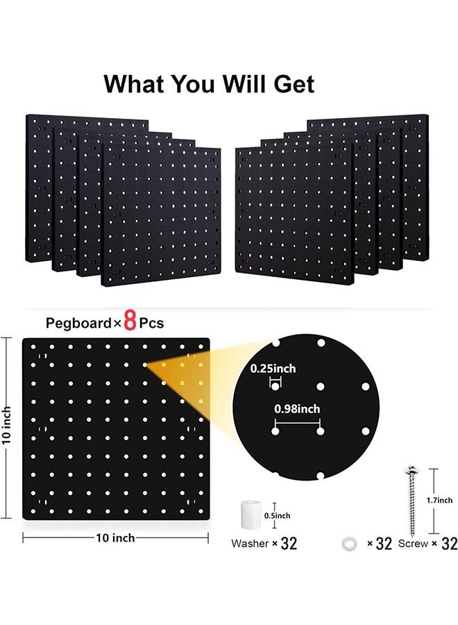 YelaJoy Peg Board, 8Pcs Pegboard Wall Organizer Panels Black Pegboard Wall Mount, ABS Pegboard for Home, Craft Room, Garage, Kitchen, Workshop, Tool Organization, 10*10in Peg Boards. (No Hooks ) - Image 2
