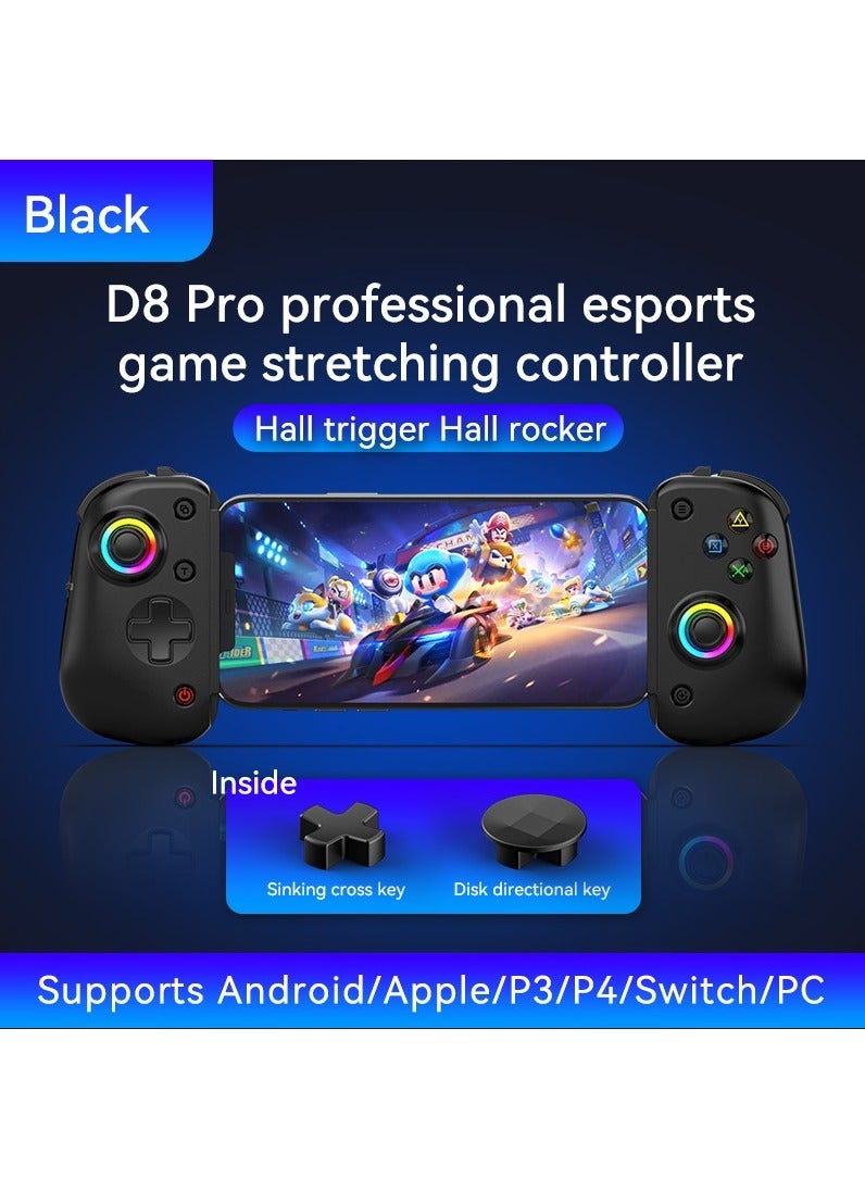 باللغة العربية:  D8PRO وحدة التحكم في ألعاب إلكترونية قابلة للمطاطية مع مستشعر هول مزدوج، استشعار الحركة، وبرمجة الماكرو، متوافق مع SWITCH/PS4/Android/iOS/PC (أسود) - Image 1