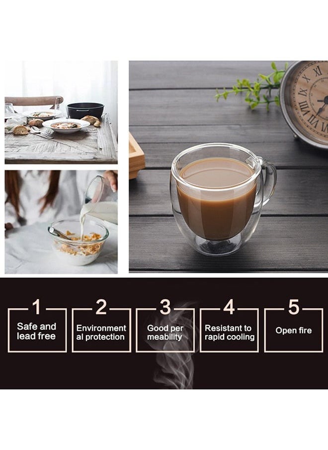 ماركة غير محددة - كوبان قهوة زجاجيان مزدوجان الجدار بمقبض، كوبان قهوة كبيران معزولان، أكواب شفافة من البورسليكات، مثاليان للإسبريسو والكابتشينو والشاي واللاتيه، شفاف 240 مل - Image 1