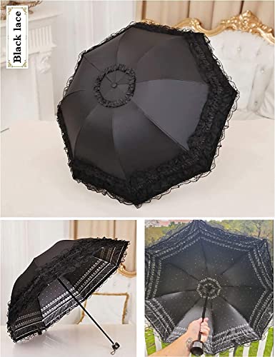 Milcraft Travel Umbrella Folding UV Resistance Princess Lace Parasol Umbrellas Sun Umbrella for Women Girls - Image 3