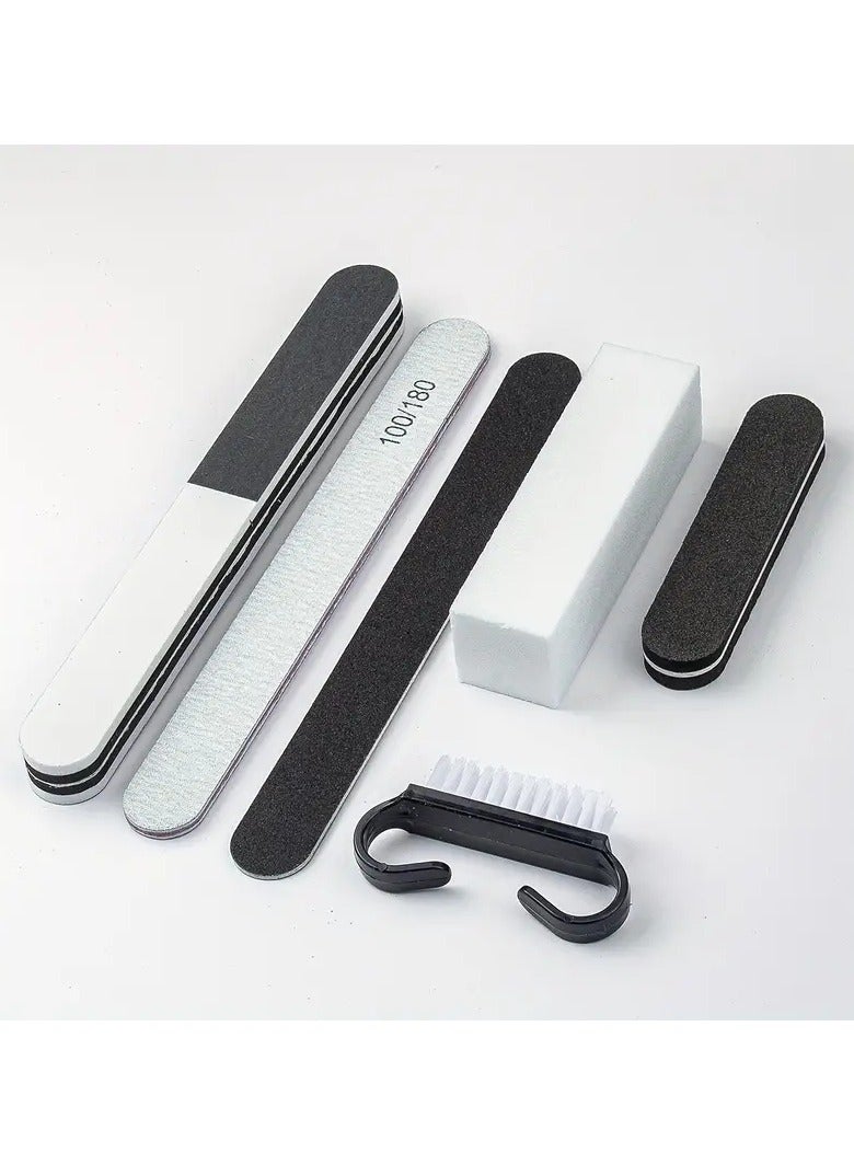 Goolsky طقم مانيكير الأظافر، مع 1 قطعة شريط تلميع ثلاثي الجوانب + 1 قطعة ملف رمادي أبيض + 1 قطعة ملف خشبي + 1 قطعة كتلة تلميع رباعية الجوانب + 1 قطعة ملف إسفنجي صغير + 1 قطعة فرشاة مانيكير، لتلميع الأظافر، تشكيلها - Image 1