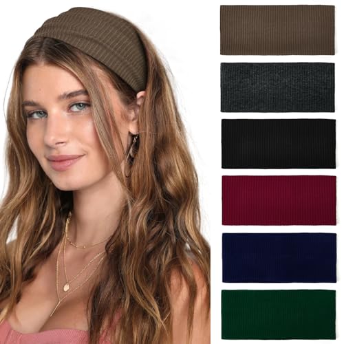 TERSE Headbands for Women Wide Non Slip Boho Head Bands Elastic Thick Soft Hairbands Fashion Workout Yoga Hair Accessories 6 Pack - Image 1
