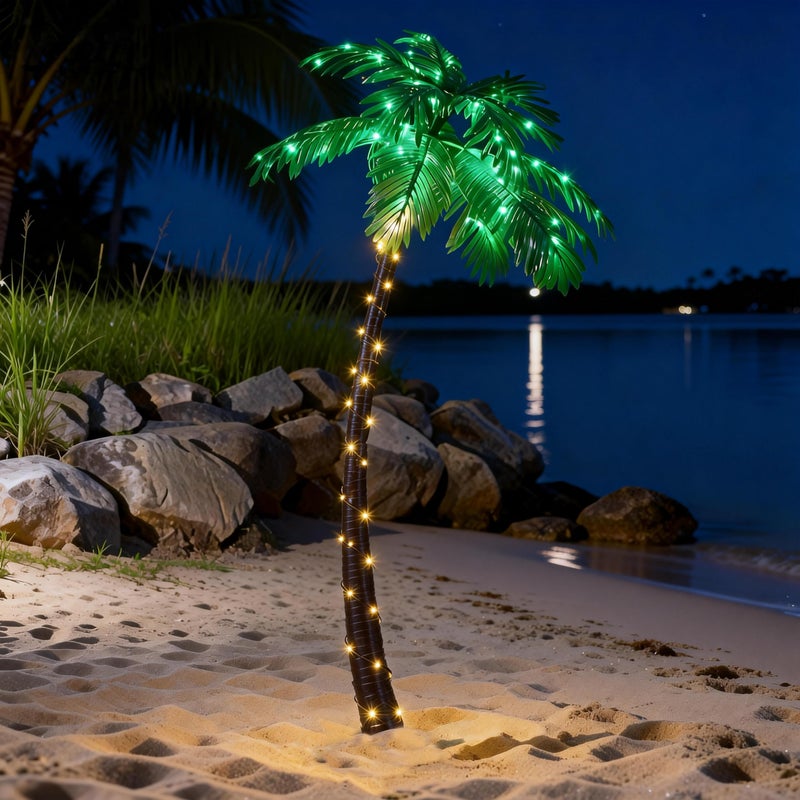 Lightshare 5 Feet Palm Tree 56LED Lights Artificial Fake Tree Decoration for Tiki Bar Outside Patio Porch Pool Christmas Nativity
