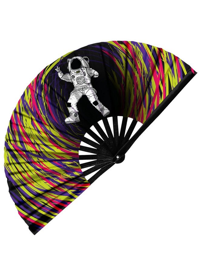 جلو اف اكس مروحة GloFX Rave - Spaced Out Astronaut - مروحة كبيرة قابلة للطي - أساسية لمهرجانات الموسيقى، ملحقات حفلات EDM Rave، مروحة يدوية قابلة للطي، مروحة Clack - Image 1
