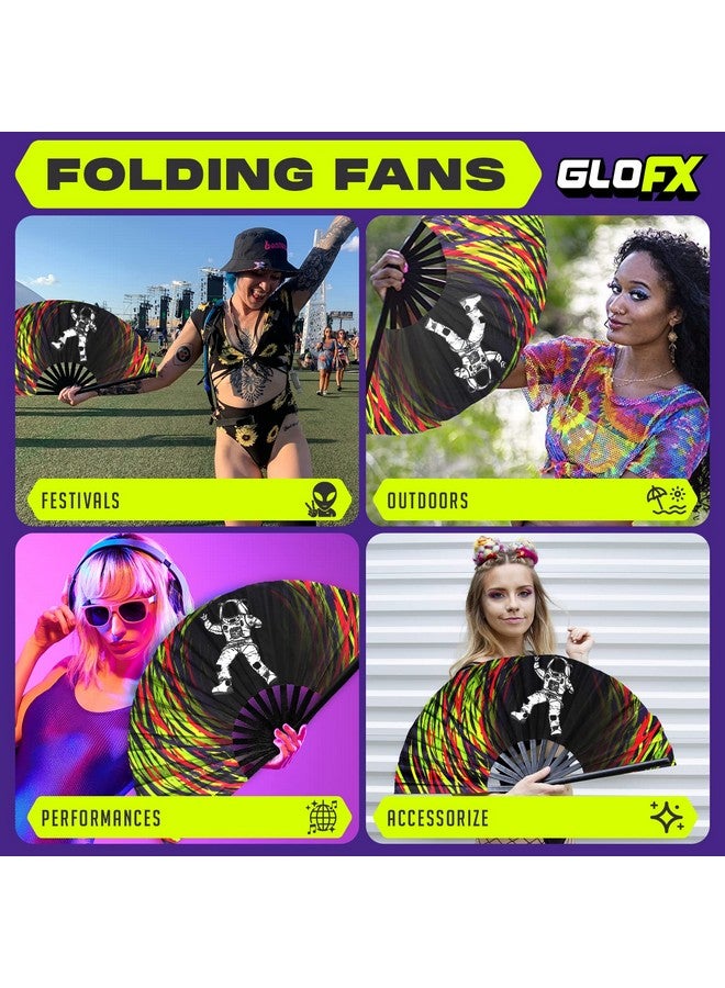جلو اف اكس مروحة GloFX Rave - Spaced Out Astronaut - مروحة كبيرة قابلة للطي - أساسية لمهرجانات الموسيقى، ملحقات حفلات EDM Rave، مروحة يدوية قابلة للطي، مروحة Clack - Image 3
