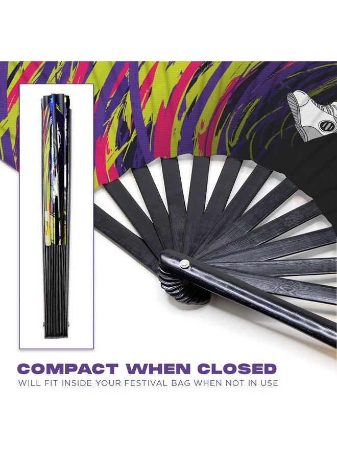 جلو اف اكس مروحة GloFX Rave - Spaced Out Astronaut - مروحة كبيرة قابلة للطي - أساسية لمهرجانات الموسيقى، ملحقات حفلات EDM Rave، مروحة يدوية قابلة للطي، مروحة Clack - Image 2