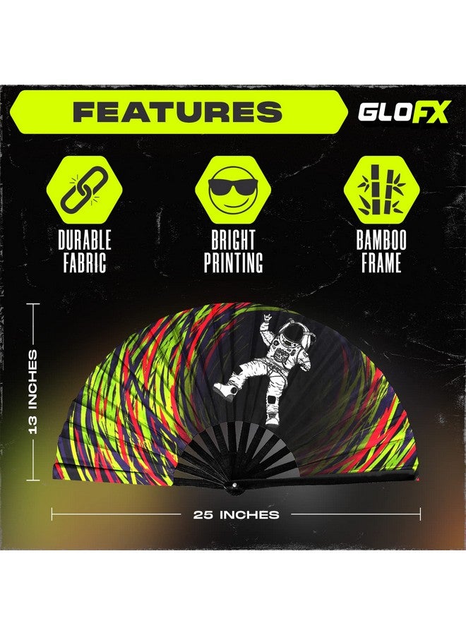 جلو اف اكس مروحة GloFX Rave - Spaced Out Astronaut - مروحة كبيرة قابلة للطي - أساسية لمهرجانات الموسيقى، ملحقات حفلات EDM Rave، مروحة يدوية قابلة للطي، مروحة Clack - Image 4