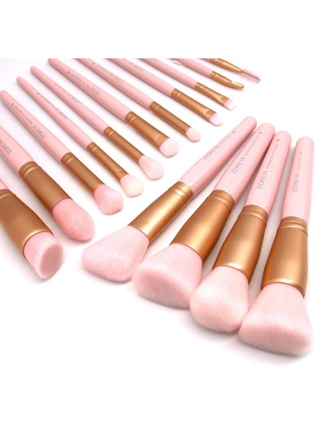 Z'OREYA Makeup Brushes 15Pcs Makeup Brush Set Premium Synthetic Kabuki Brush Cosmetics Foundation Concealers Powder Blush Blending Face Eye Shadows Brush Set (Pink) - Image 1