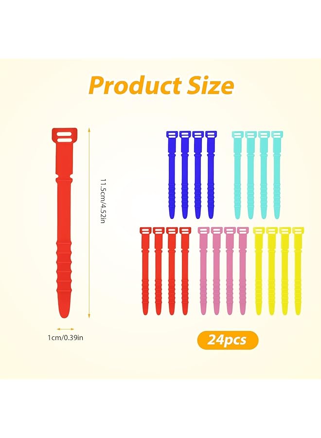 erorex Cord Organizers 4.5 Inch Reusable Wire Ties Cord Organizer Straps Elastic Silicone Cord Organizer Cable Straps For Cords Phone Charging Cable Wire Labels Headphones 20Pcs 5 Colors - Image 2