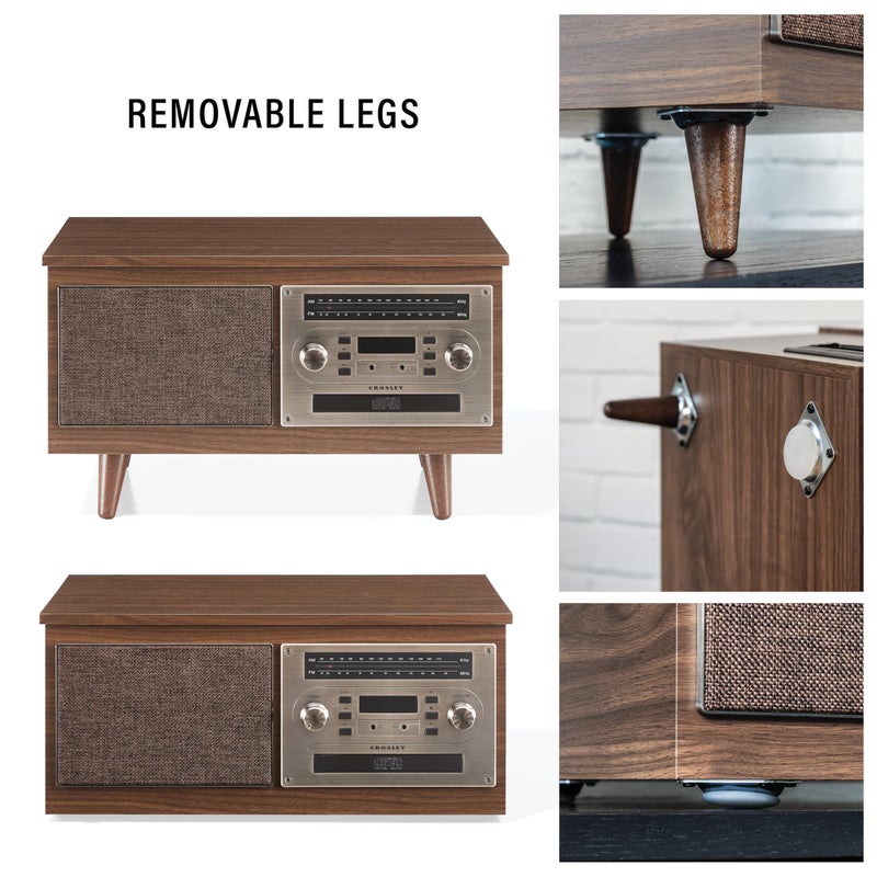 Crosley CR7023A-WA Serenade 8-in-1 Vinyl Record Player with 3-Speed Turntable, Bluetooth, AM/FM Radio, CD, Cassette, and Aux-in, Walnut - Image 3