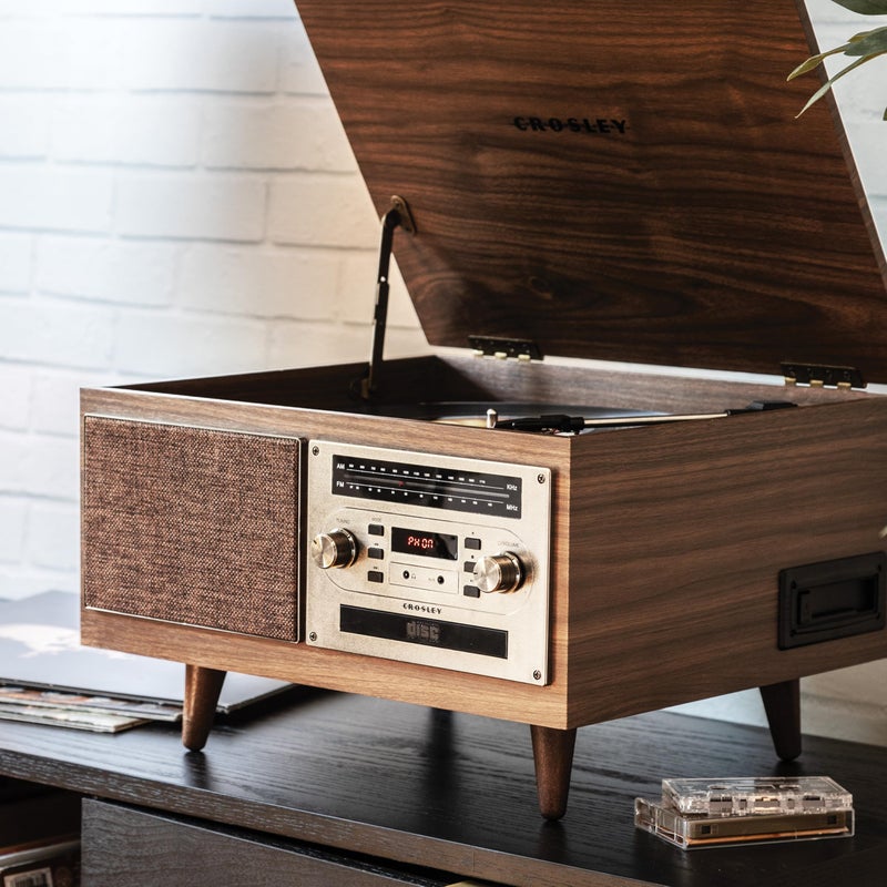 Crosley CR7023A-WA Serenade 8-in-1 Vinyl Record Player with 3-Speed Turntable, Bluetooth, AM/FM Radio, CD, Cassette, and Aux-in, Walnut - Image 5