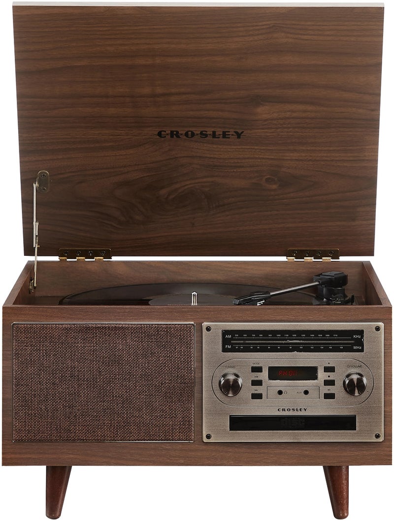 Crosley CR7023A-WA Serenade 8-in-1 Vinyl Record Player with 3-Speed Turntable, Bluetooth, AM/FM Radio, CD, Cassette, and Aux-in, Walnut - Image 1