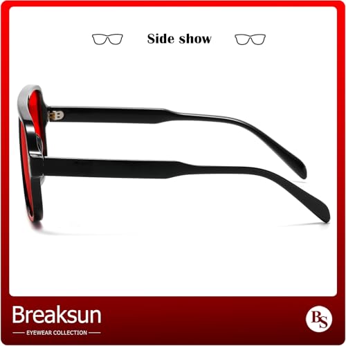 Breaksun Retro Aviator Sunglasses for Women Men Trendy Classic 70s Square Green Aviator Sun Glasses Vintage Shades (Black/Red) - Image 3