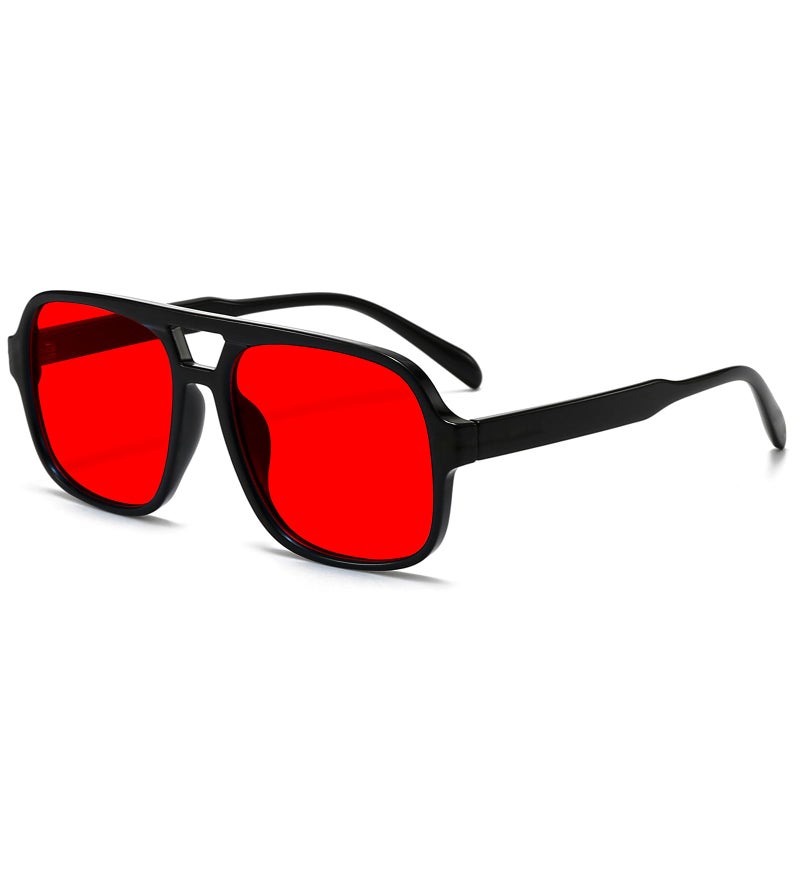 Breaksun Retro Aviator Sunglasses for Women Men Trendy Classic 70s Square Green Aviator Sun Glasses Vintage Shades (Black/Red) - Image 1