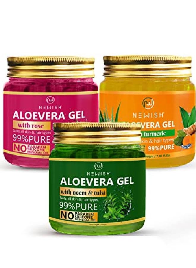 Newish ® Aloe Vera Gel for Face and Hair | 99% Pure Aloe Vera With Vitamin E Gel For Skin and Hair Pack of 3  - Image 1