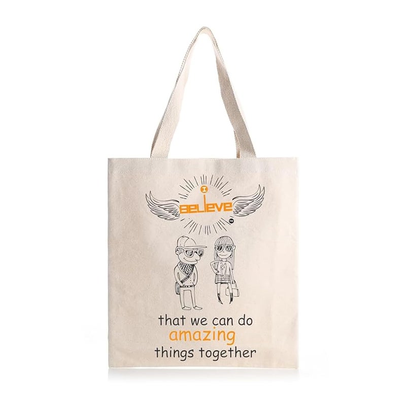 STRUTT Canvas Reusable I Believe Bags|100% Organic Cotton Shopping Bag| Multi-Purpose Eco Friendly|Sturdy Canvas Bag with 15kgs Capacity | College Bag I Daily UseI Single Pack (in Amazing Things) - Image 1