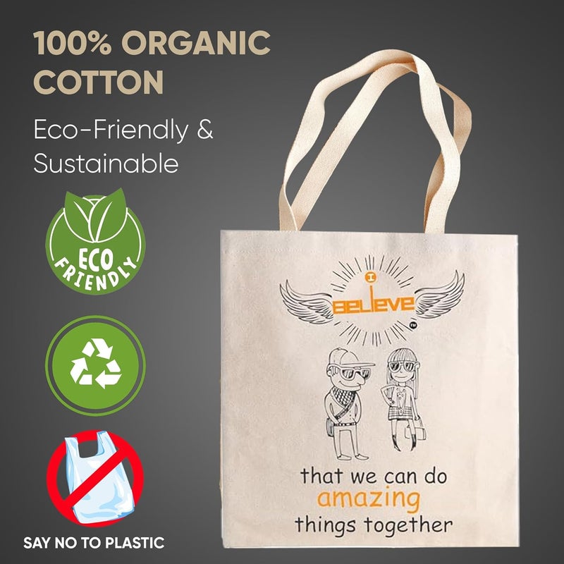 STRUTT Canvas Reusable I Believe Bags|100% Organic Cotton Shopping Bag| Multi-Purpose Eco Friendly|Sturdy Canvas Bag with 15kgs Capacity | College Bag I Daily UseI Single Pack (in Amazing Things) - Image 5