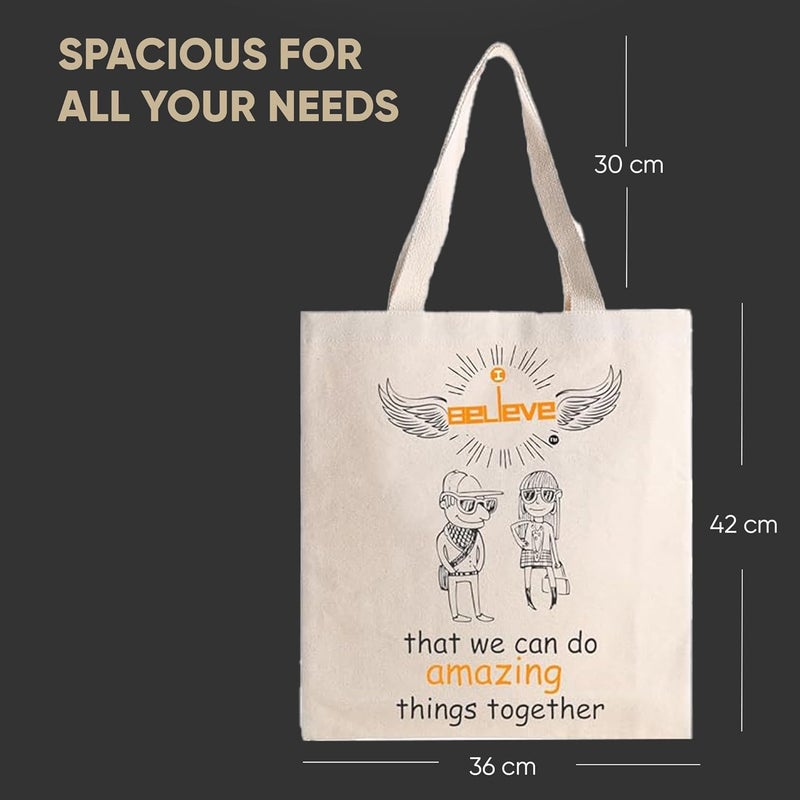 STRUTT Canvas Reusable I Believe Bags|100% Organic Cotton Shopping Bag| Multi-Purpose Eco Friendly|Sturdy Canvas Bag with 15kgs Capacity | College Bag I Daily UseI Single Pack (in Amazing Things) - Image 4