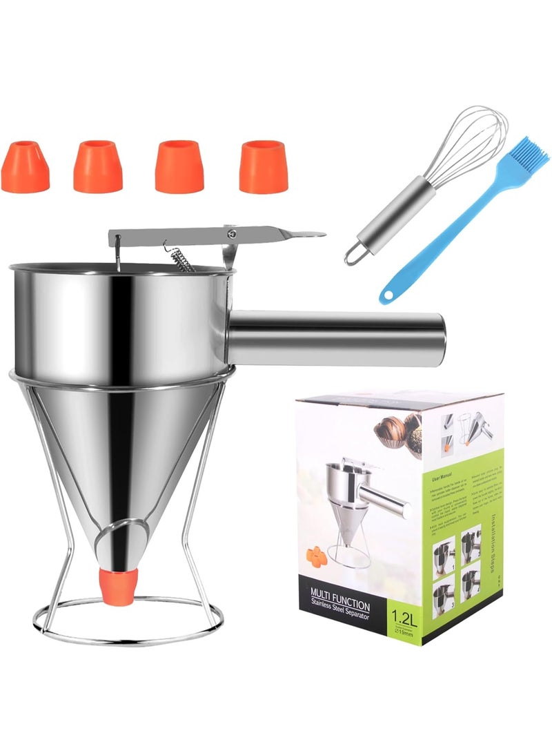 YelaJoy Pancake Batter Dispenser Funnel Cake Maker Cupcake Dispenser Funnel Cake Dispenser Stainless Steel Pancake Mix Dispenser with Squeeze Handle for Batter Baking Food and Candle Pouring, 40oz - Image 1