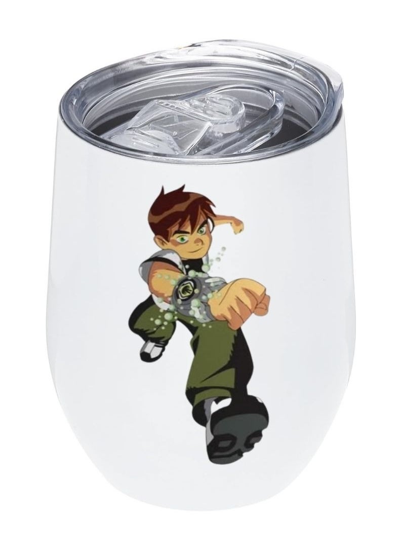 LOUD UNIVERSE White Insulated Tumbler 12Oz With Lid, Ben 10 Design, Perfect Cute Gift For Hot And Cold Drinks 
