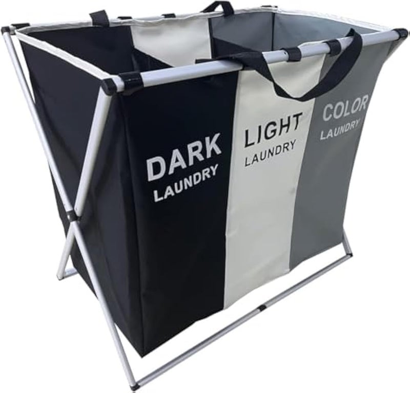 SKY-TOUCH Large Laundry Basket Bags Foldable,3-Section Laundry Hamper Portable Dirty Clothes Bag Sorter with Handle,Large Capacity Fabric Washing Storage Baskets for Bathroom Bedroom Home 135L - Image 4