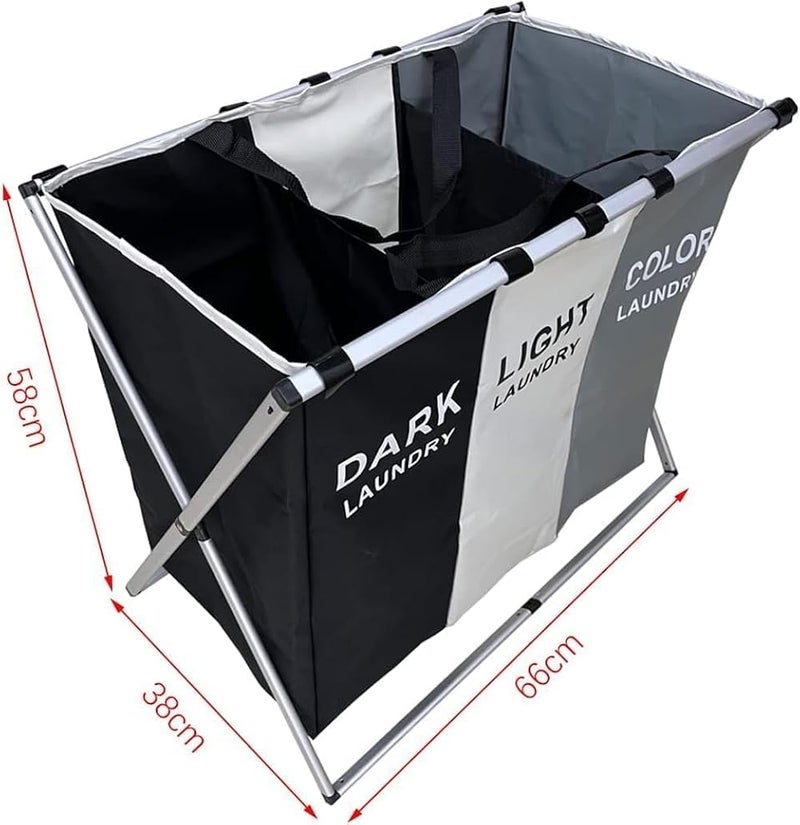 SKY-TOUCH Large Laundry Basket Bags Foldable,3-Section Laundry Hamper Portable Dirty Clothes Bag Sorter with Handle,Large Capacity Fabric Washing Storage Baskets for Bathroom Bedroom Home 135L - Image 2