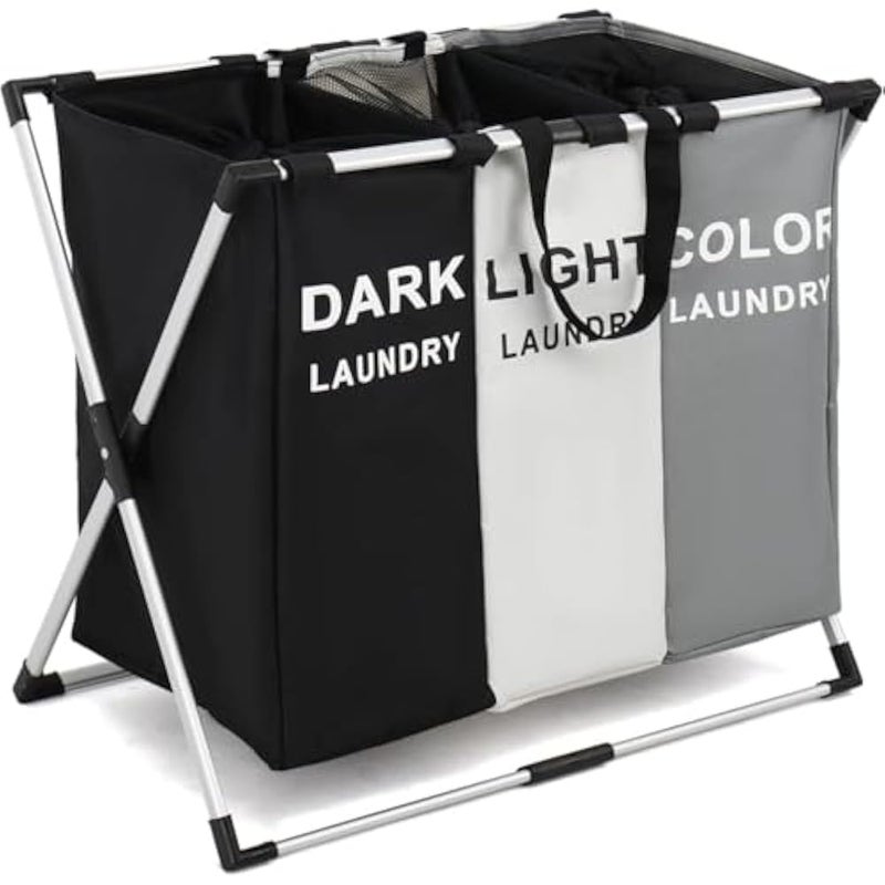 SKY-TOUCH Large Laundry Basket Bags Foldable,3-Section Laundry Hamper Portable Dirty Clothes Bag Sorter with Handle,Large Capacity Fabric Washing Storage Baskets for Bathroom Bedroom Home 135L - Image 1
