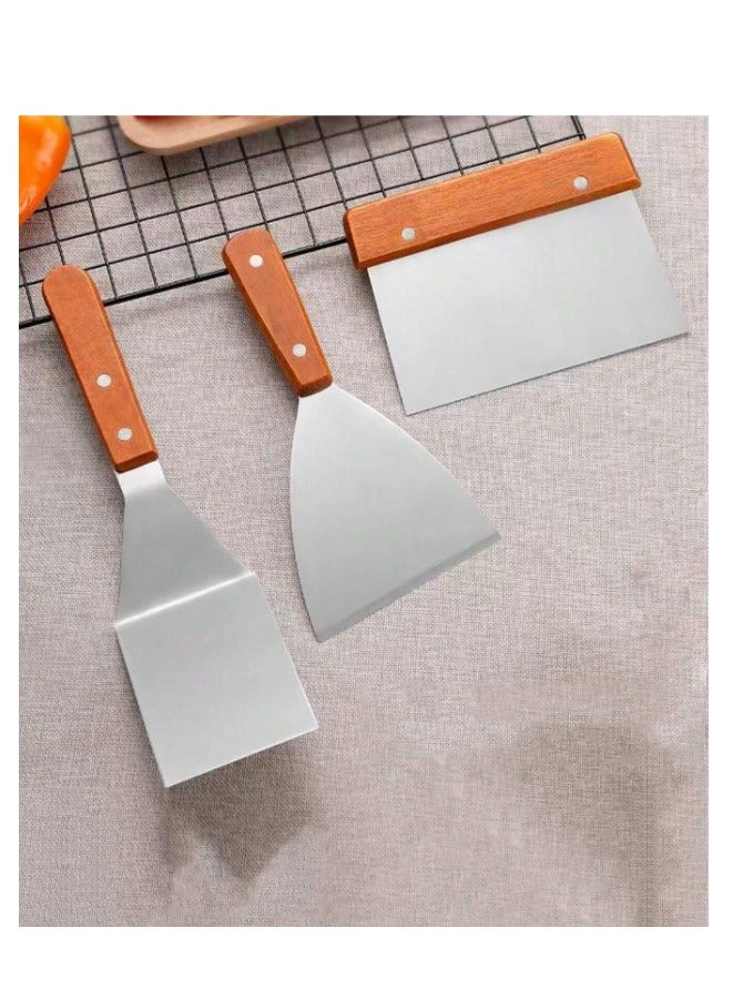 Bin Shihon 3 stainless steel spoons with wooden handles for baking, grilling and chopping - Image 1