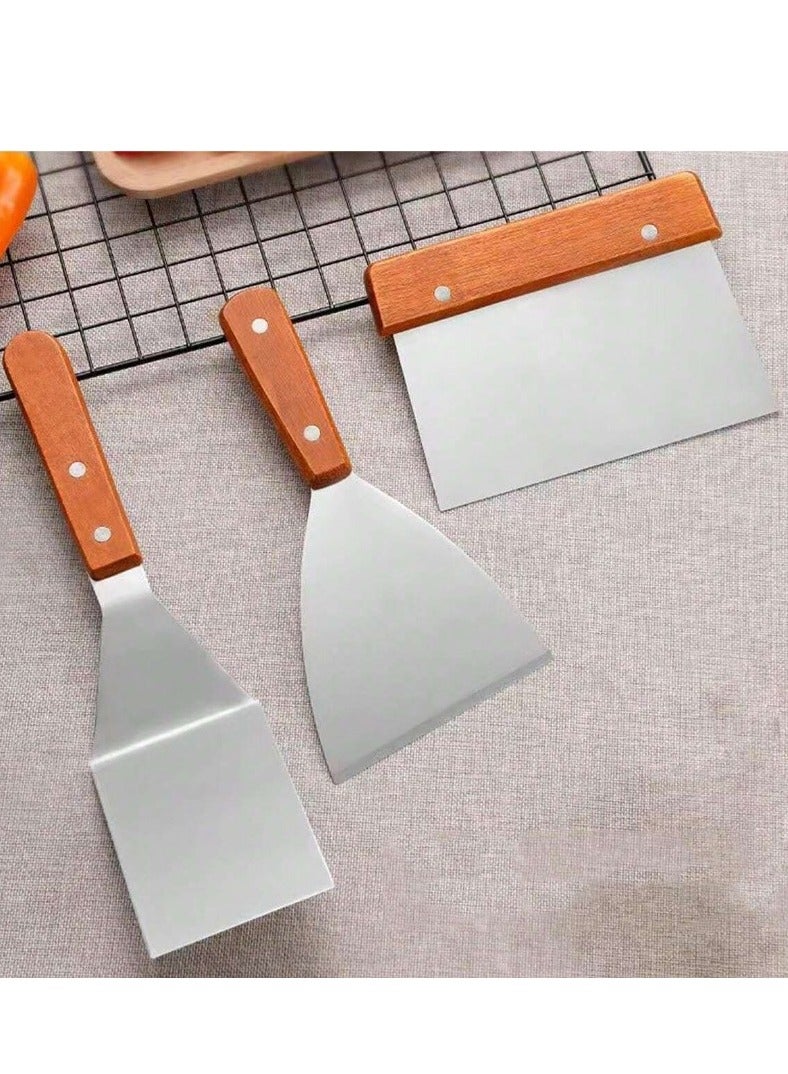 Bin Shihon 3 stainless steel spoons with wooden handles for baking, grilling and chopping - Image 2