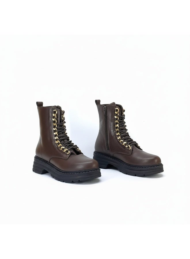 لايف ستيلاش  جزمة كاحل من الجلد  بحبل E-101 - بني - Image 2