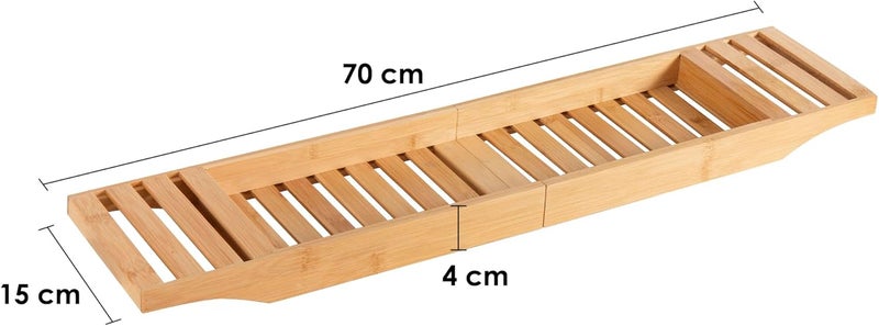 Vencier Foldable Bamboo Bath Tub Rack – Adjustable Bathroom Shelf, Tidy Tray & Storage Caddy Organiser for Relaxing Spa Bath (Natural) - Image 3