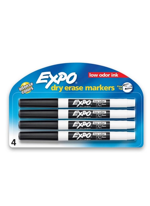 EXPO Low Odor Dry Erase Markers, Fine Tip, Black, 4 Count