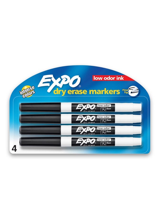 Expo EXPO Low Odor Dry Erase Markers, Fine Tip, Black, 4 Count  - Image 1