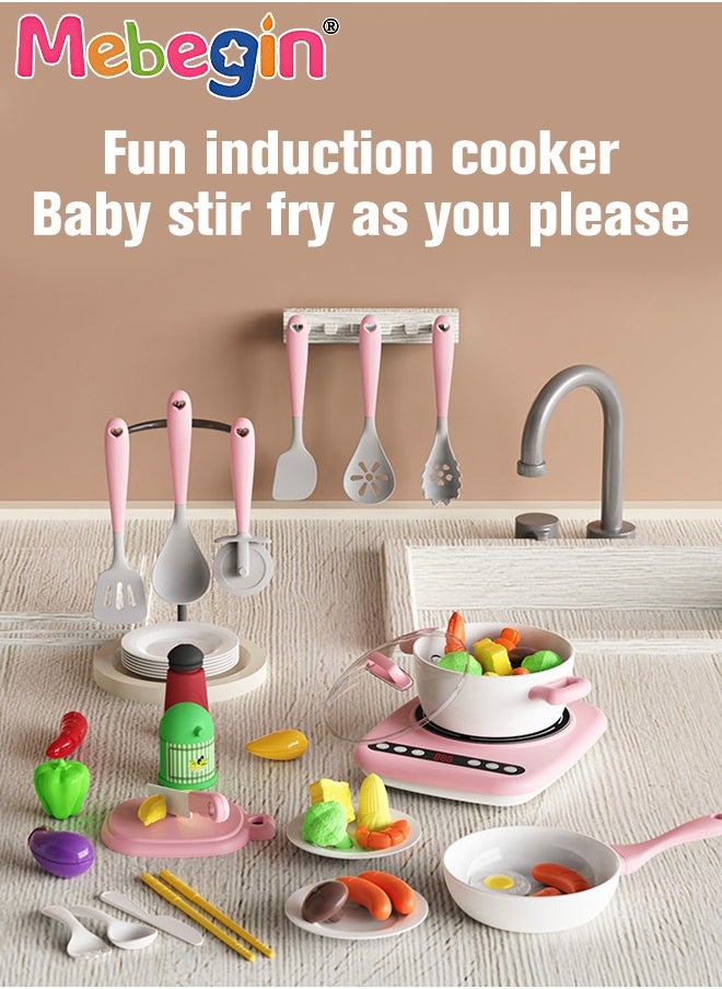 MEBEGIN - 23PCS Kitchen Playset, Pretend Cooking Toy Set with Rich Accessories, Realistic Induction Cooker Toy with Sounds, Creative Kitchen Toy, Early Education Toys, Ideal Gift for Kids - Image 1