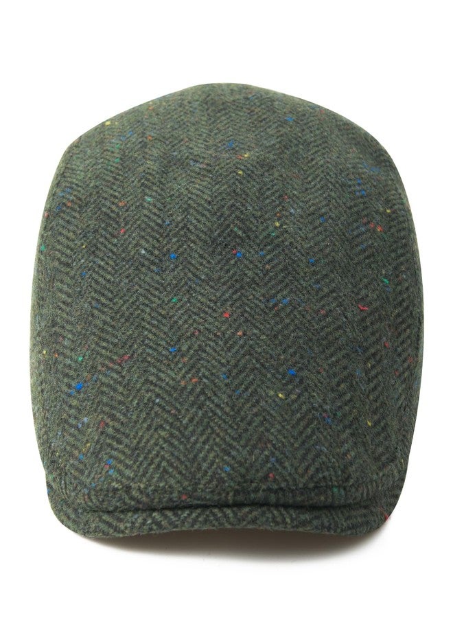 FEINION Men Wool Blend Flat Cap Tweed Newsboy Ivy Hat (Flecked Green) - Image 3