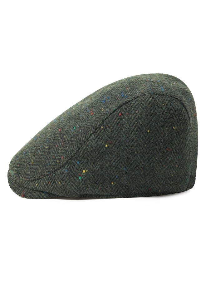 FEINION Men Wool Blend Flat Cap Tweed Newsboy Ivy Hat (Flecked Green) - Image 2