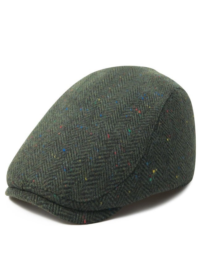 FEINION Men Wool Blend Flat Cap Tweed Newsboy Ivy Hat (Flecked Green) - Image 1