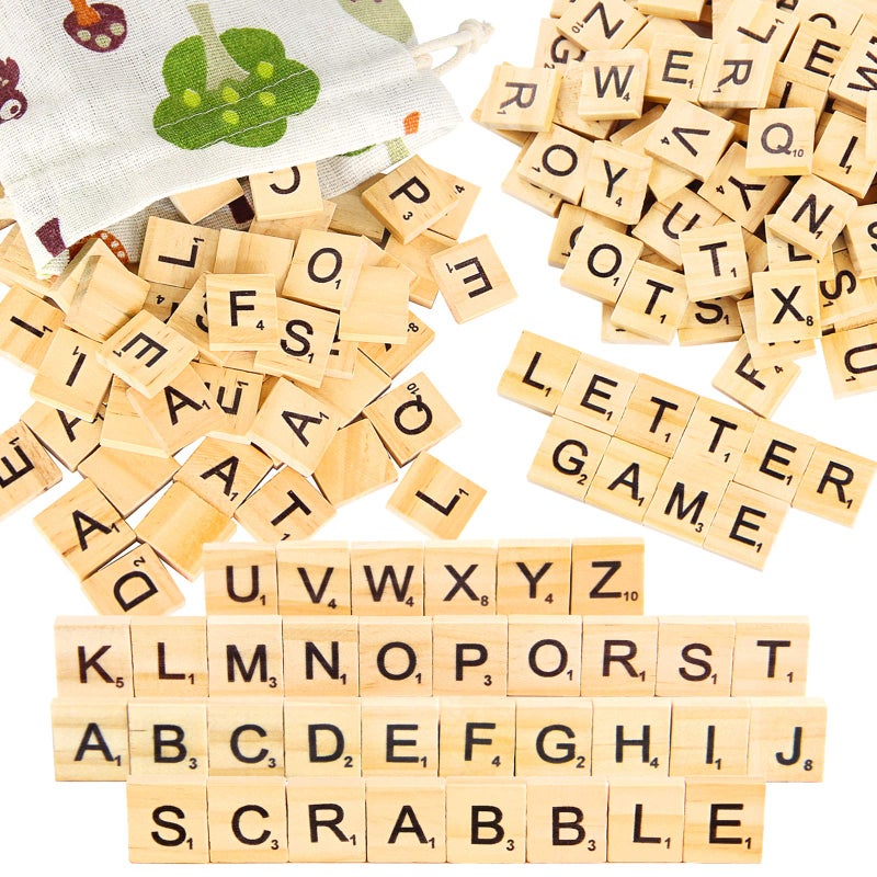 PINOWU 200pcs Wooden Letter Tiles for Scrabble Crossword Game Wood Scrabble Letters Replacement for DIY Craft Gift Decoration Scrapbooking and Making Alphabet Coaster - Image 3
