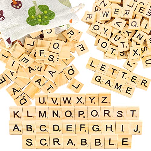 PINOWU 200pcs Wooden Letter Tiles for Scrabble Crossword Game Wood Scrabble Letters Replacement for DIY Craft Gift Decoration Scrapbooking and Making Alphabet Coaster - Image 1