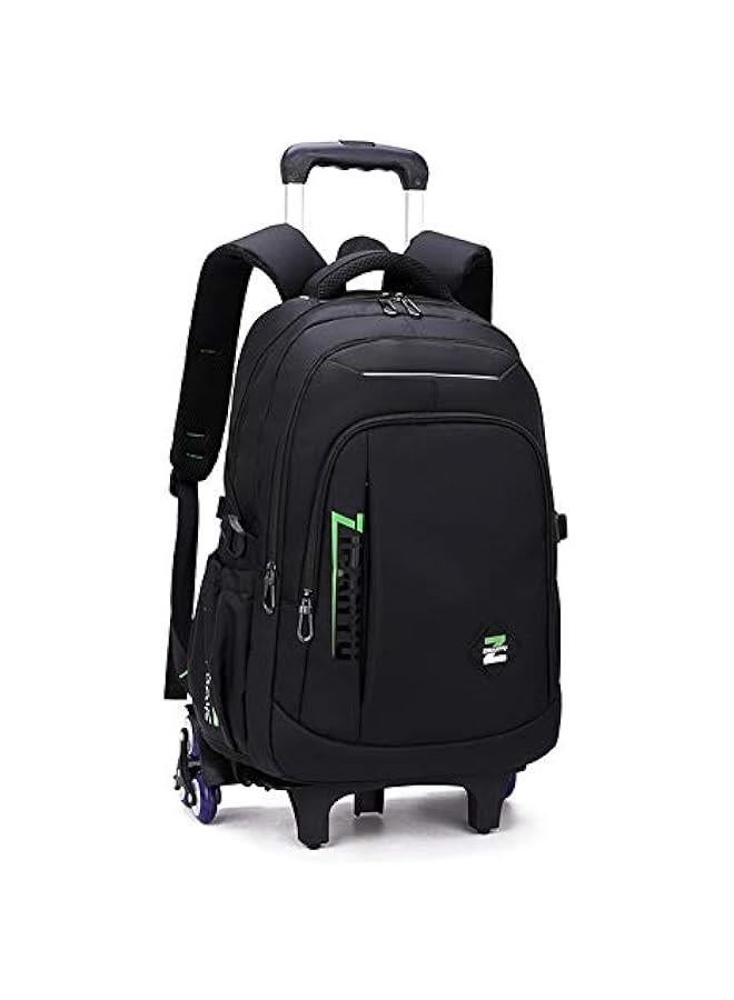 Black Kids Boys Rolling Backpack Teens Carry-on Luggage with Wheels Trolly BookBag for School-6 Wheels - Image 1