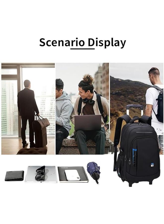 Black Kids Boys Rolling Backpack Teens Carry-on Luggage with Wheels Trolly BookBag for School-6 Wheels - Image 2