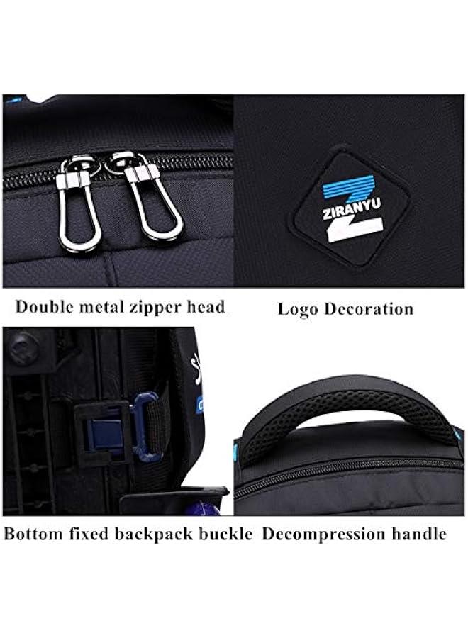 Black Kids Boys Rolling Backpack Teens Carry-on Luggage with Wheels Trolly BookBag for School-6 Wheels - Image 3