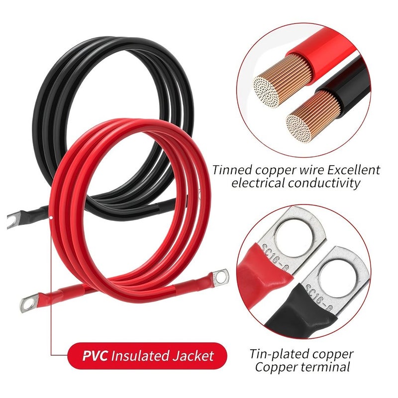 6 AWG Battery Cable 2 Black 2 Red 9in SC16 8 Terminal Power Cable 4 Pack - Image 3