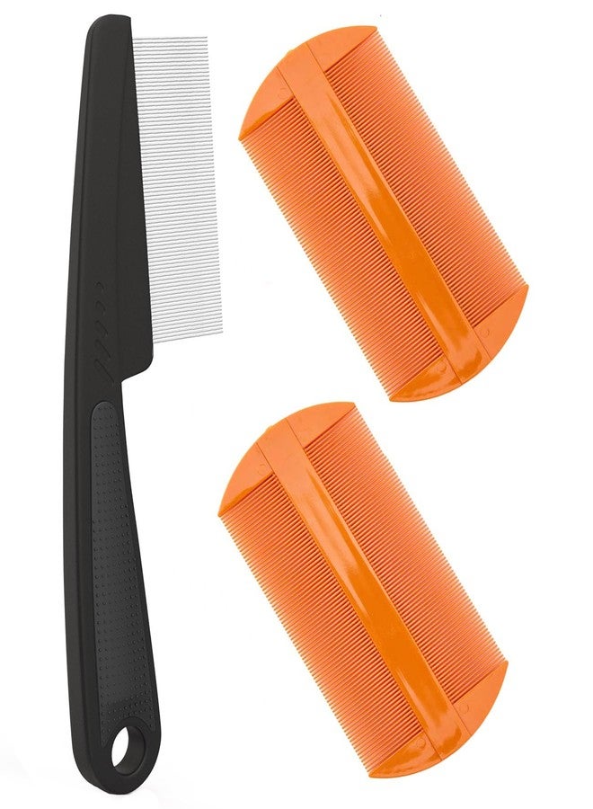 EHBELIF Dandruff Comb Fine Tooth Scalp Detox Comb Lice for Women, Men & Kids Stainless Steel Scalp Detoxing, Sweep & Massage Hair Brush Tool for Hair Care (Black 3PC) - Image 1