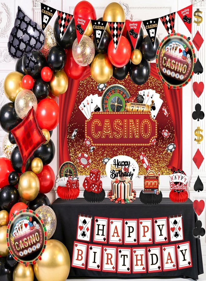 jenlion Casino Theme Party Decorations, happy Birthday banner, Las Vegas Party Decorations, casino Backdrop, Casino birthday Honeycomb Centerpieces, casino night decorations for men - Image 1