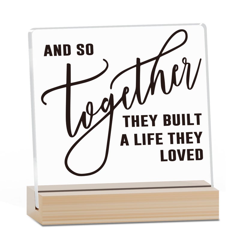 Zmyollo Home Acrylic Decor Sign With Wood Stand, And So Together They Built A Life They Loved Sign For Farmhouse Home Living Room Bedroom Shelf Table, Coffee Lover Gifts For Family Friend Coworker, A03 - Image 1