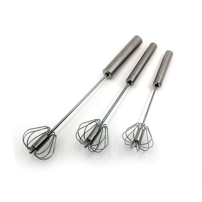 STAINLESS STEEL SEMIAUTOMATIC EGG WHISK 3PCS HAND PUSH ROTARY WHISK BLENDER 3 PACK